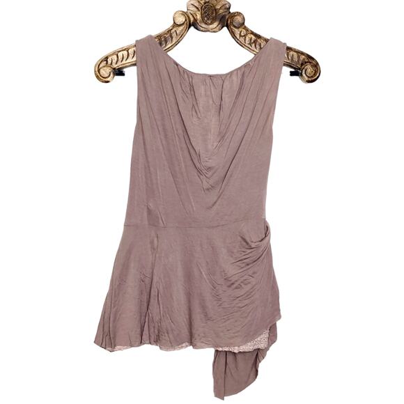 Anthropologie Deletta Blouse Mauve Tan Drape Layer Tank Side Gather Top S - Picture 2 of 11